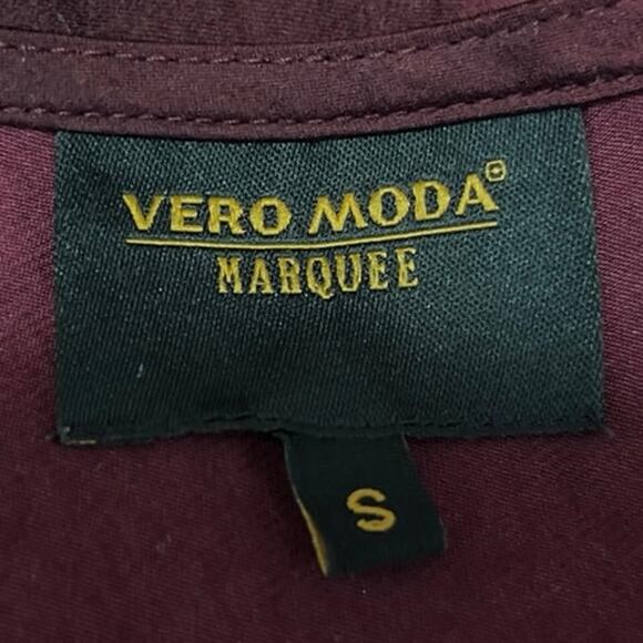 Vero Moda Red Embellished Embroidered One Shoulder Tie Neck Peplum Blouse Top S - Picture 4 of 5